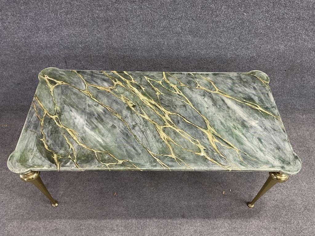 Vintage Italian Faux Marble Coffee Table | Hollywood Regency Brass Legs