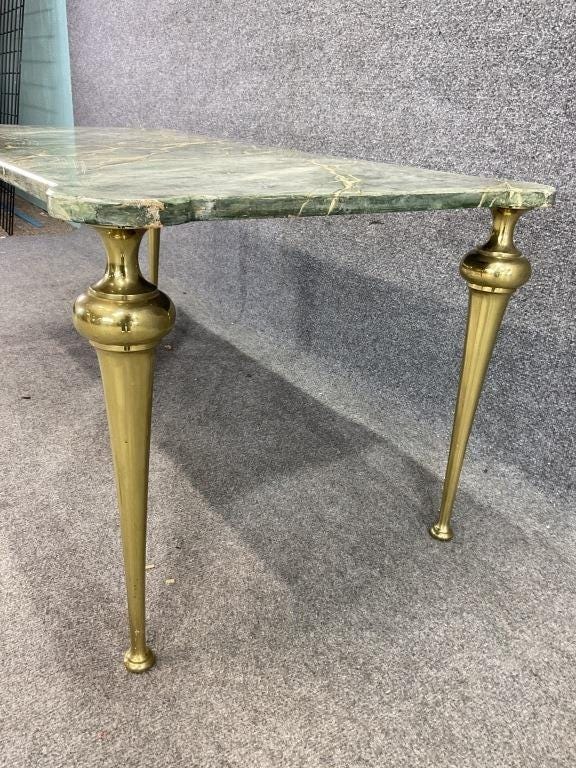 Vintage Italian Faux Marble Coffee Table | Hollywood Regency Brass Legs