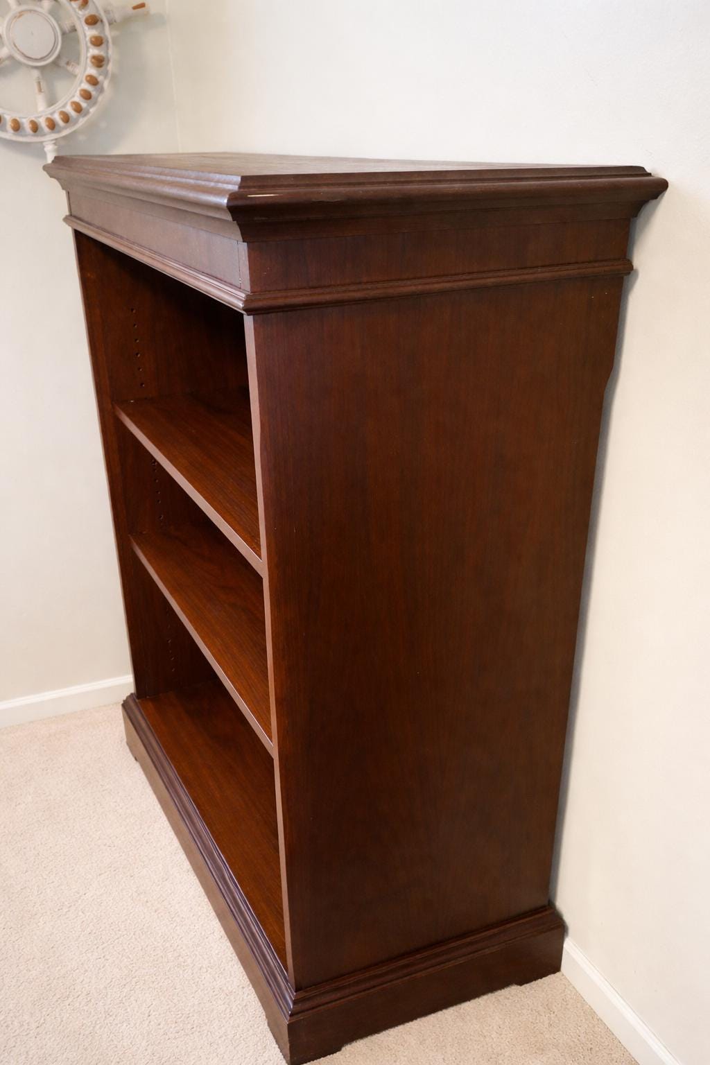 Vintage 1960s Solid Mahogany Bookcase – Traditional Executive Library Bookshelf with Crown Molding – Heirloom Quality