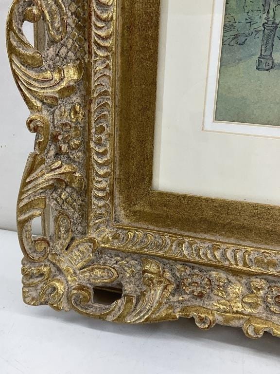 Vintage New Orleans Watercolor Painting – Jackson Square French Quarter Scene – Signed Butler – Ornate Gold Gilt Frame – 1930s–1960s