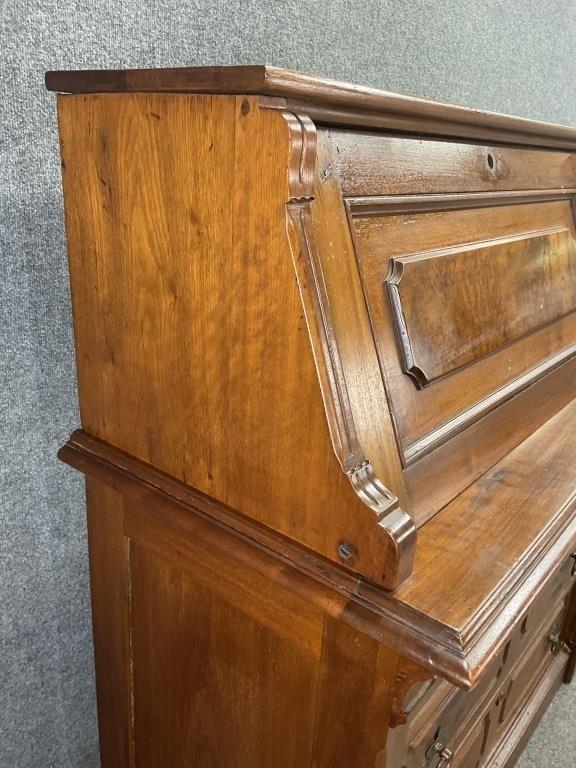 Antique Mid-19th Century Walnut Secretary Desk – 1850s–1860s Fall Front Writing Desk – Burl Walnut Victorian Bureau