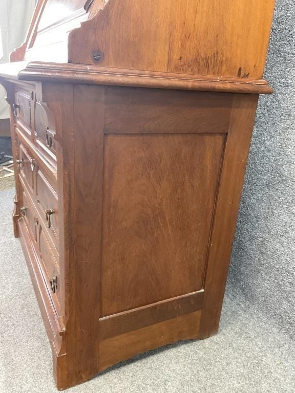 Antique Mid-19th Century Walnut Secretary Desk – 1850s–1860s Fall Front Writing Desk – Burl Walnut Victorian Bureau