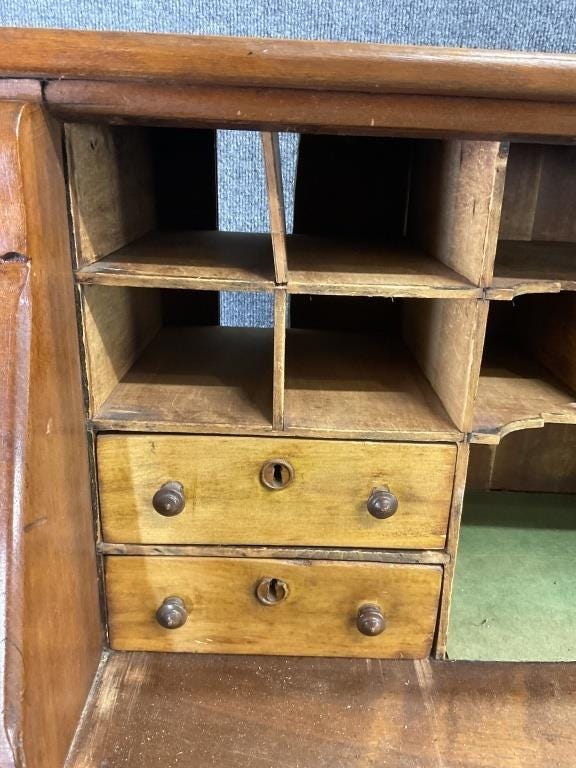 Antique Mid-19th Century Walnut Secretary Desk – 1850s–1860s Fall Front Writing Desk – Burl Walnut Victorian Bureau