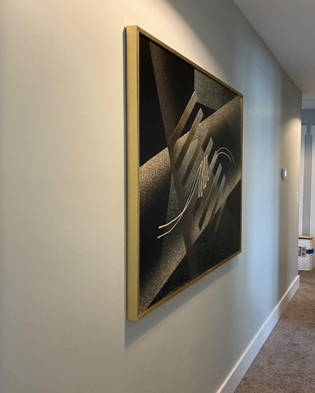 Vintage Abstract Painting in Brass Frame - Oversize Postmodern Geometric Abstract - Oil on Canvas