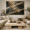 Vintage Abstract Painting in Brass Frame - Oversize Postmodern Geometric Abstract - Oil on Canvas