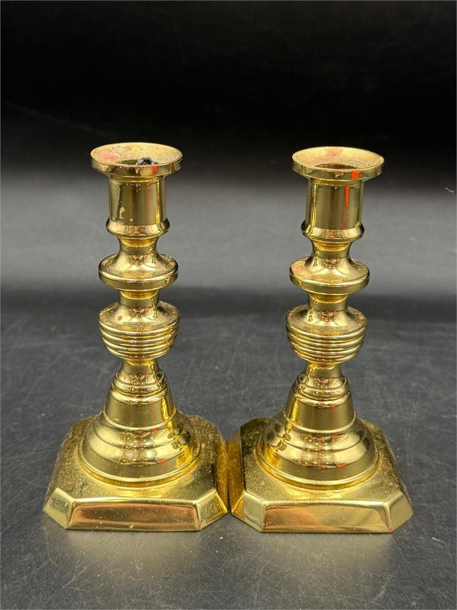 Vintage Baldwin Brass Candlesticks Pair, Solid Brass Colonial Candle Holders