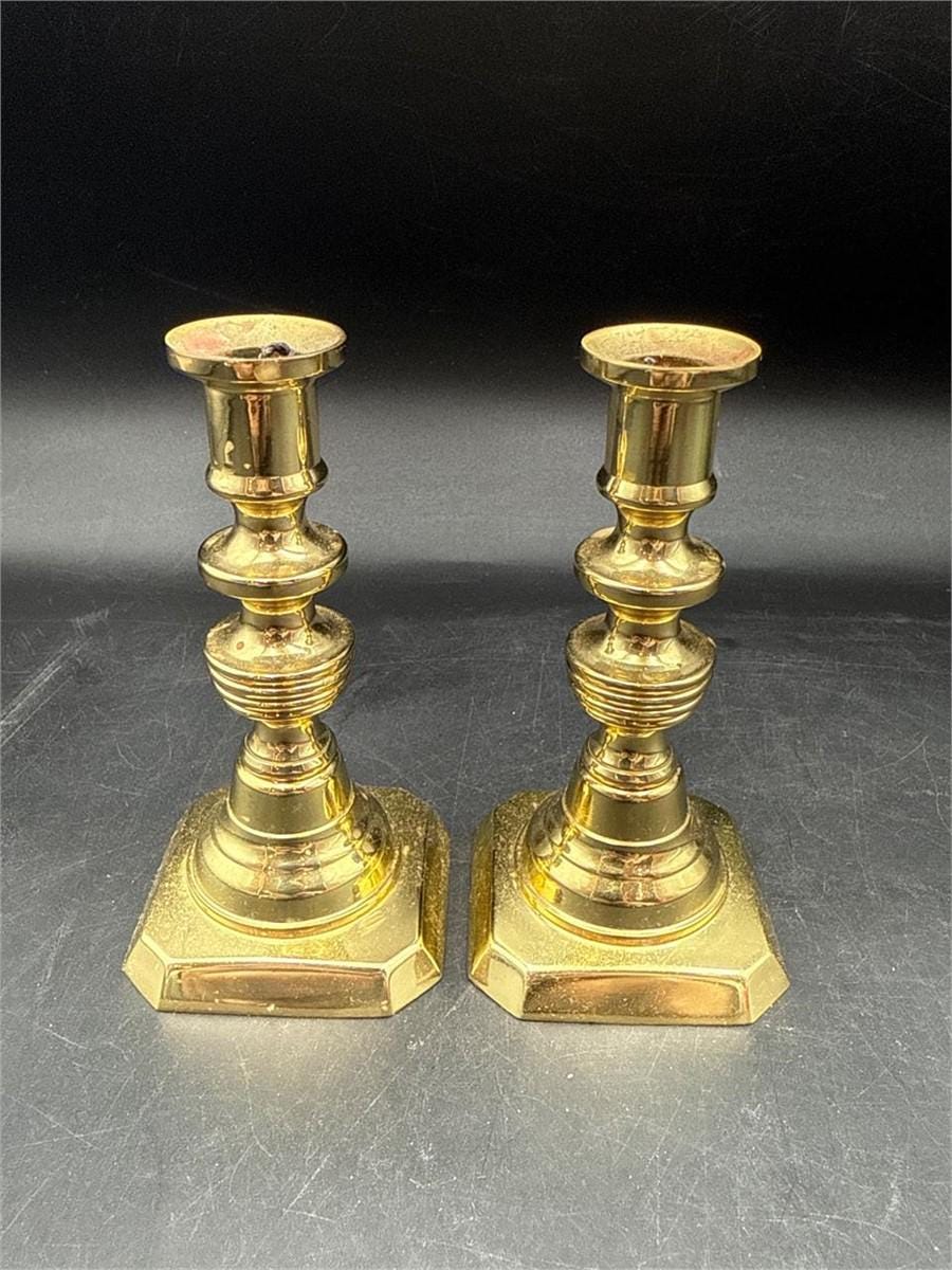 Vintage Baldwin Brass Candlesticks Pair, Solid Brass Colonial Candle Holders