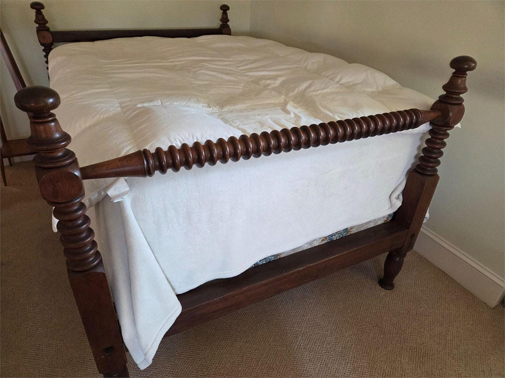 Antique Barley Twist Bed Frame Circa 1870s | Solid Wood Full Size Bed with Original Iron Hardware | Victorian English Bobbin Bed