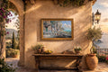 Vintage Italian Riviera Oil Painting, Mediterranean Seascape, Gold Frame, 36x48