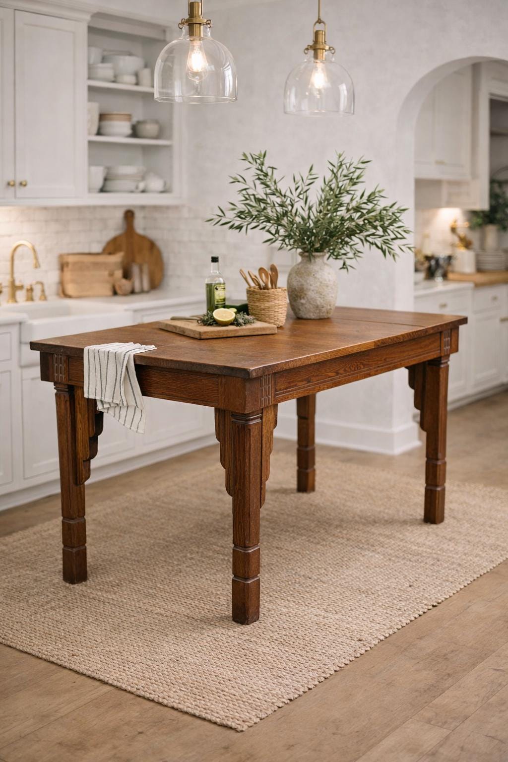 Antique Oak Jacobean Revival Dining Table | Carved English Farmhouse Kitchen Island