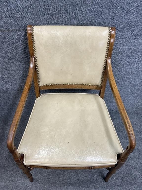 Pair of Hickory Chair Faux Bamboo Campaign Armchairs with Nailhead Trim