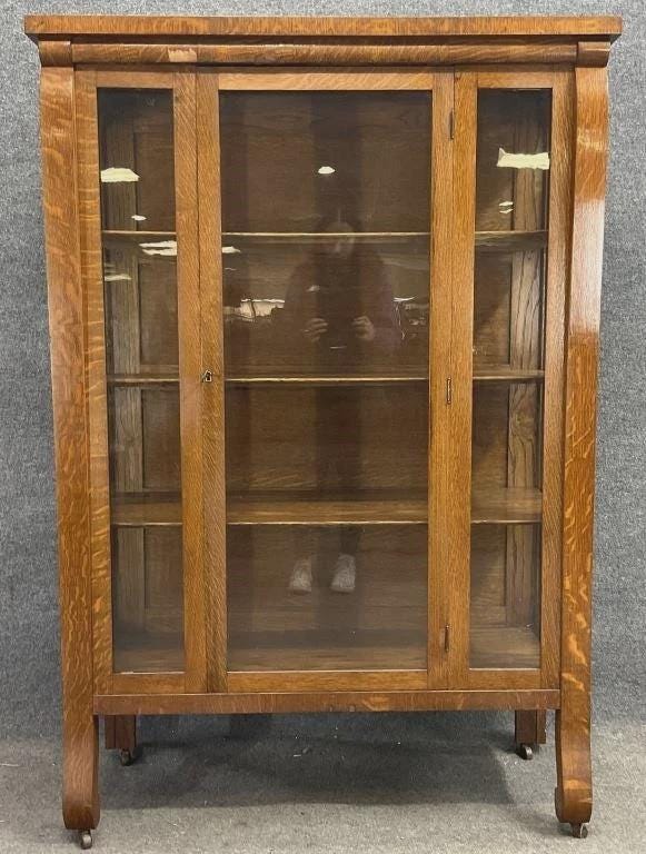 Antique Quarter Sawn Oak Bookcase Cabinet c.1905 Arts & Crafts Glass Display Cabinet Mission Oak Library Cabinet with Glass Sides