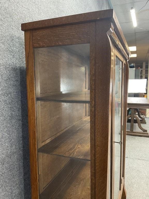 Antique Quarter Sawn Oak Bookcase Cabinet c.1905 Arts & Crafts Glass Display Cabinet Mission Oak Library Cabinet with Glass Sides