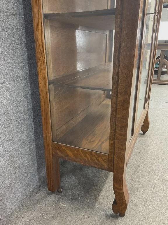 Antique Quarter Sawn Oak Bookcase Cabinet c.1905 Arts & Crafts Glass Display Cabinet Mission Oak Library Cabinet with Glass Sides