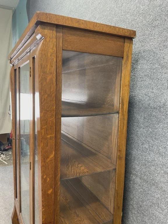 Antique Quarter Sawn Oak Bookcase Cabinet c.1905 Arts & Crafts Glass Display Cabinet Mission Oak Library Cabinet with Glass Sides