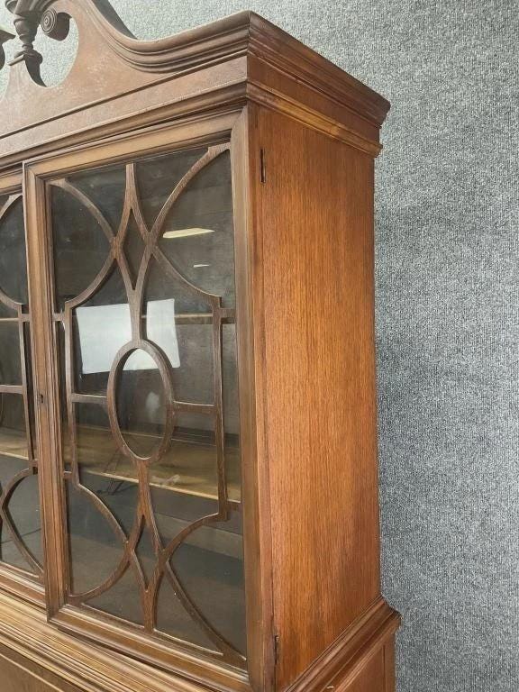 Antique Mahogany China Cabinet: Chippendale Revival Display Case, Circa 1920
