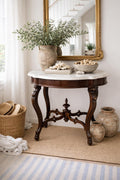 Antique Victorian Marble Top Table, Turtle Top Accent Table, Antique Mahogany Console Table, Curved Leg Entry Table