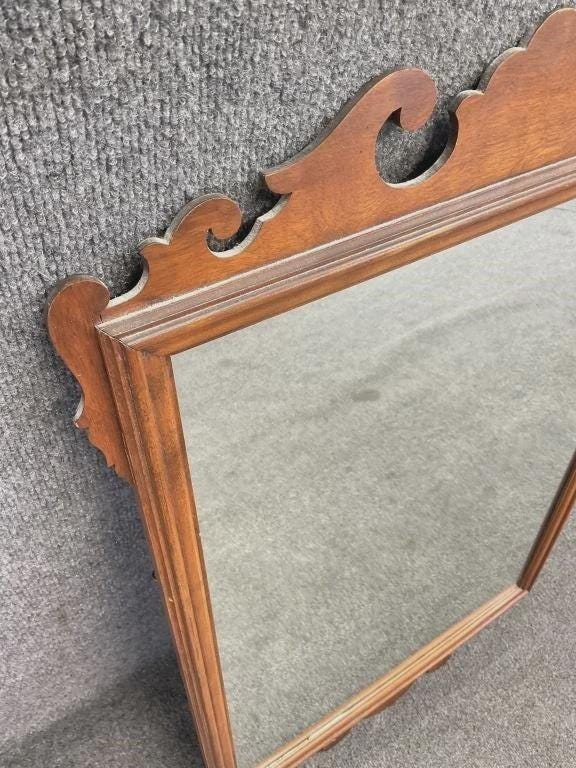 Antique Chippendale Style Mahogany Wall Mirror, Traditional Scroll Pediment Mirror, Antique Style Entryway Mirror