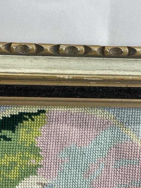 Vintage Needlepoint Framed Art, Romantic Pastoral Lady Scene, Cottagecore Wall Decor, French Country Needlework, Grandmillennial Wall Art