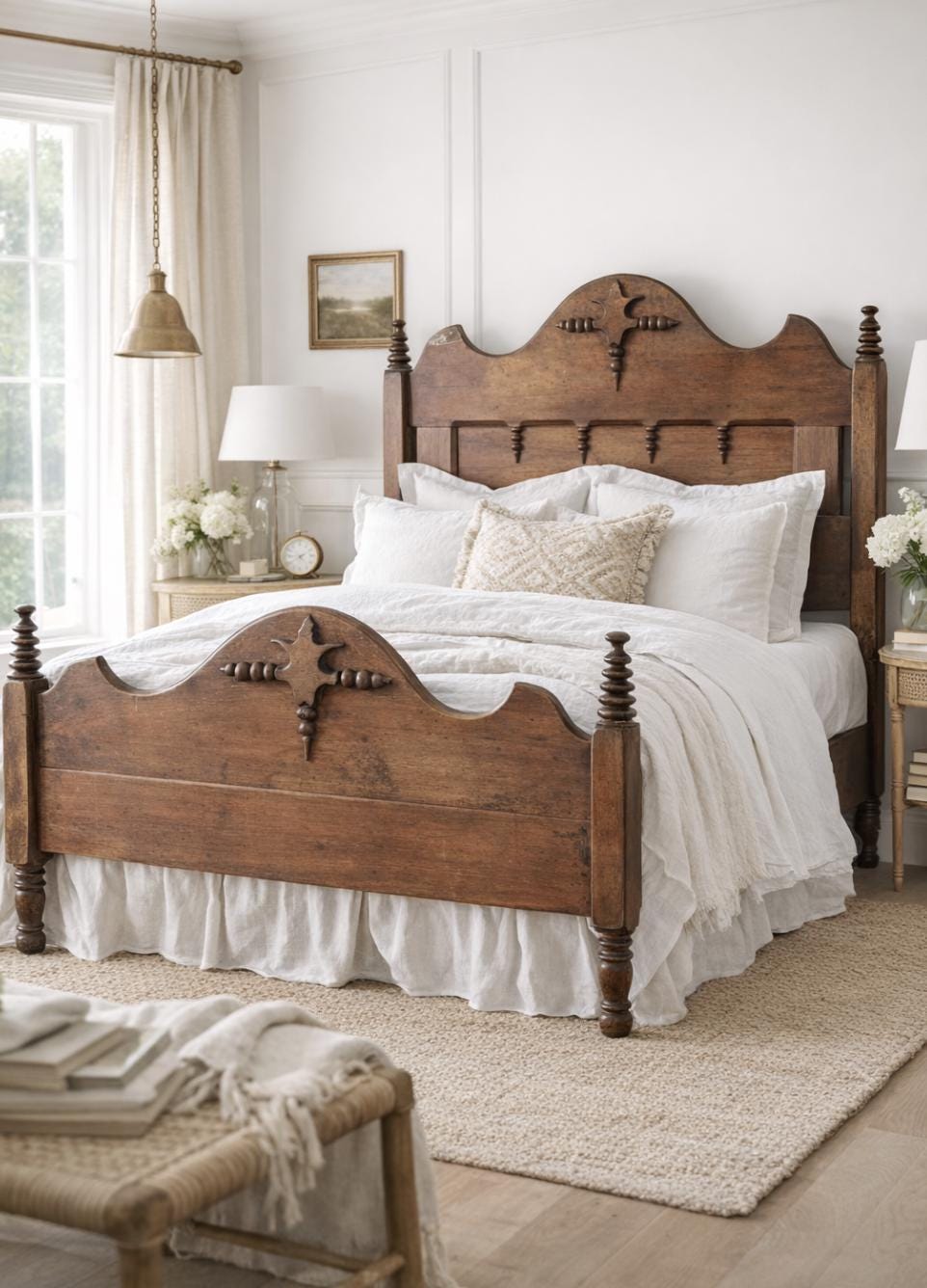 Antique Walnut Full Size Bed, Victorian Eastlake Bed Frame, Carved Wood Bed with Rails, 19th Century Bedroom Furniture, Vintage Walnut Bed