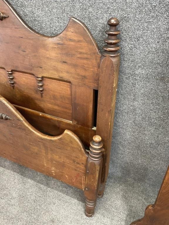 Antique Walnut Full Size Bed, Victorian Eastlake Bed Frame, Carved Wood Bed with Rails, 19th Century Bedroom Furniture, Vintage Walnut Bed