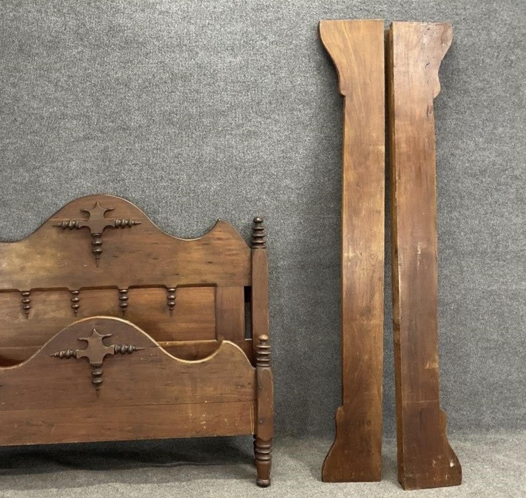 Antique Walnut Full Size Bed, Victorian Eastlake Bed Frame, Carved Wood Bed with Rails, 19th Century Bedroom Furniture, Vintage Walnut Bed
