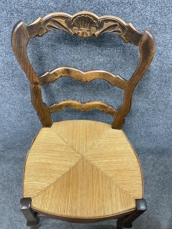 Set of 4 Antique French Provincial Ladderback Dining Chairs | Rush Seat Chairs | Louis XV French Country Dining Chairs