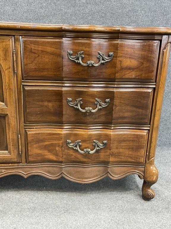 Vintage French Provincial Sideboard Buffet | Serpentine Wood Credenza Console | Carved Provincial Storage Cabinet