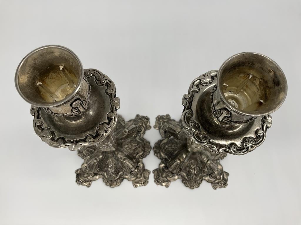 Antique Victorian Silver Plated Candlesticks Pair | Ornate Rococo Revival Candle Holders | Tall European Table Candlesticks