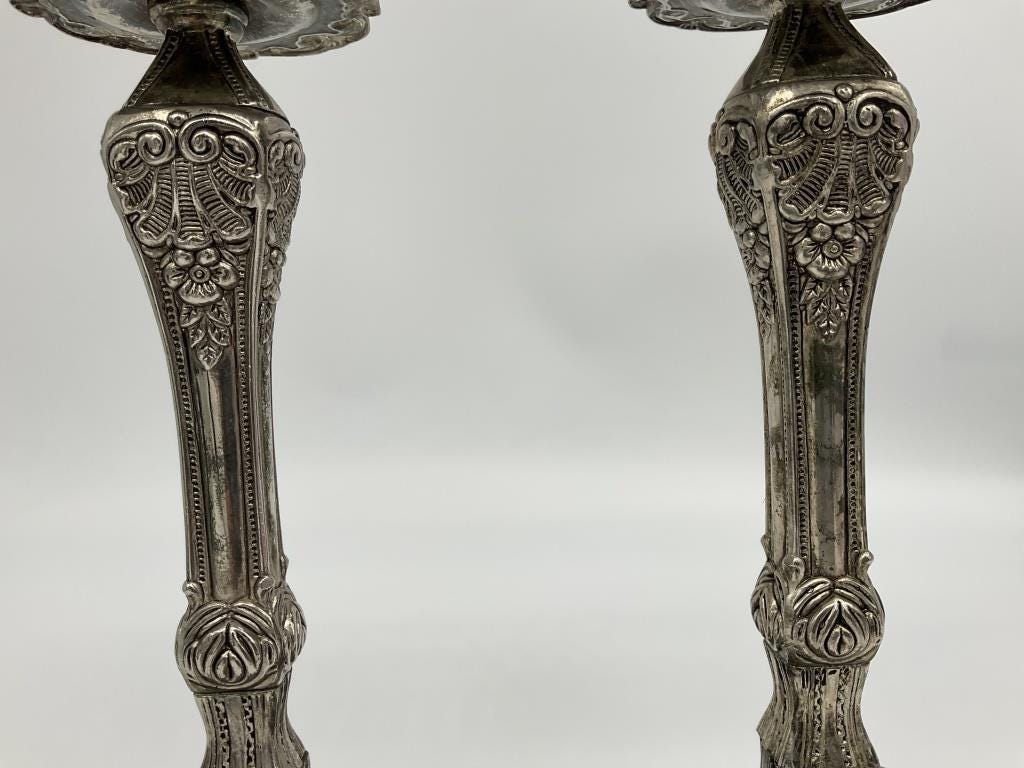 Antique Victorian Silver Plated Candlesticks Pair | Ornate Rococo Revival Candle Holders | Tall European Table Candlesticks