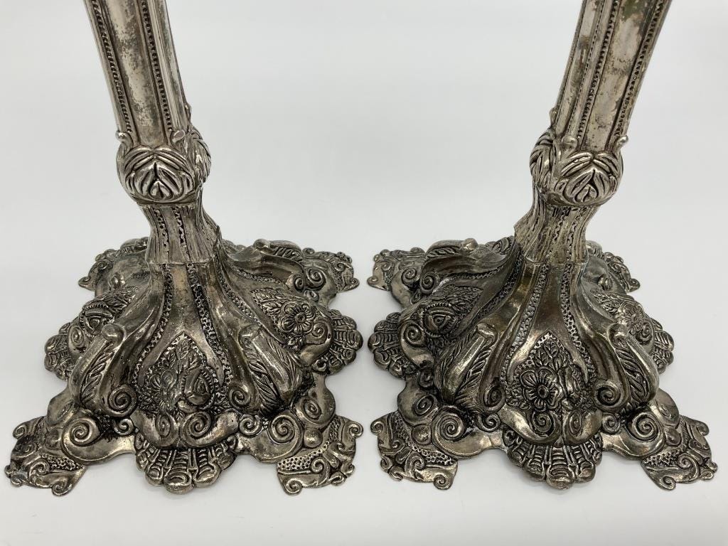 Antique Victorian Silver Plated Candlesticks Pair | Ornate Rococo Revival Candle Holders | Tall European Table Candlesticks