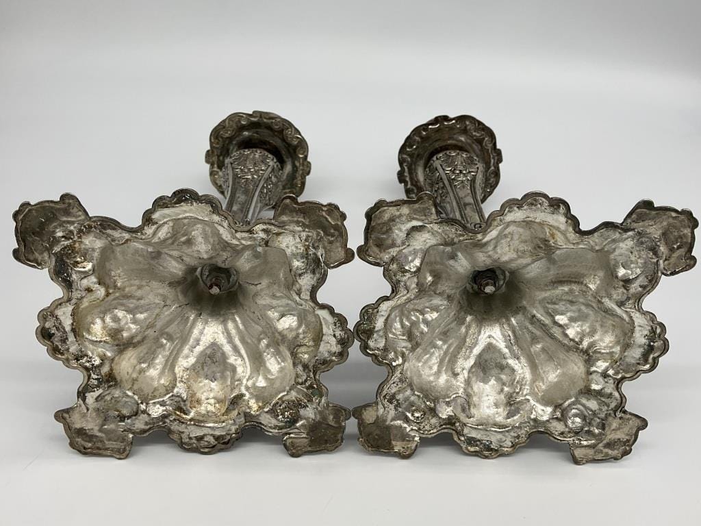 Antique Victorian Silver Plated Candlesticks Pair | Ornate Rococo Revival Candle Holders | Tall European Table Candlesticks