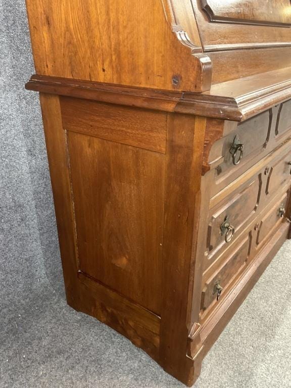 Antique Mid-19th Century Walnut Secretary Desk – 1850s–1860s Fall Front Writing Desk – Burl Walnut Victorian Bureau