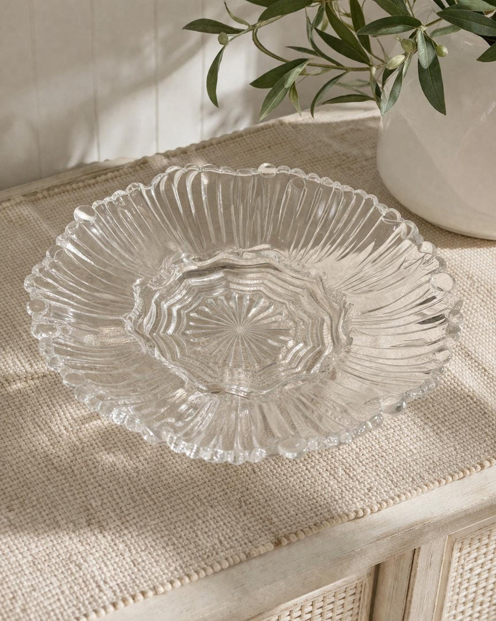 Vintage Crystal Deviled Egg Plate | Clear Egg Tray | Scalloped Serving Platter | Farmhouse Coastal Entertaining Dish | 12 Slot