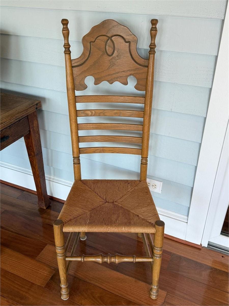 Vintage Ladderback Chairs Pair Rush Seat Dining Chairs Colonial Farmhouse Wood Chairs Bath NC Estate Primitive Cottage Decor