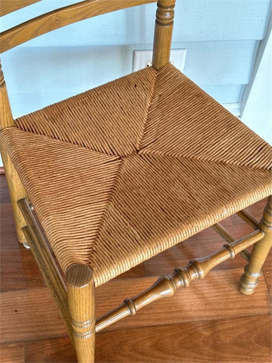 Vintage Ladderback Chairs Pair Rush Seat Dining Chairs Colonial Farmhouse Wood Chairs Bath NC Estate Primitive Cottage Decor