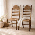 Vintage Ladderback Chairs Pair Rush Seat Dining Chairs Colonial Farmhouse Wood Chairs Bath NC Estate Primitive Cottage Decor