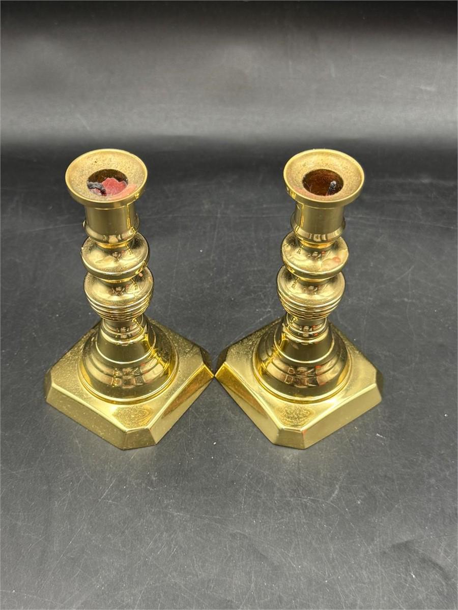 Vintage Baldwin Brass Candlesticks Pair, Solid Brass Colonial Candle Holders