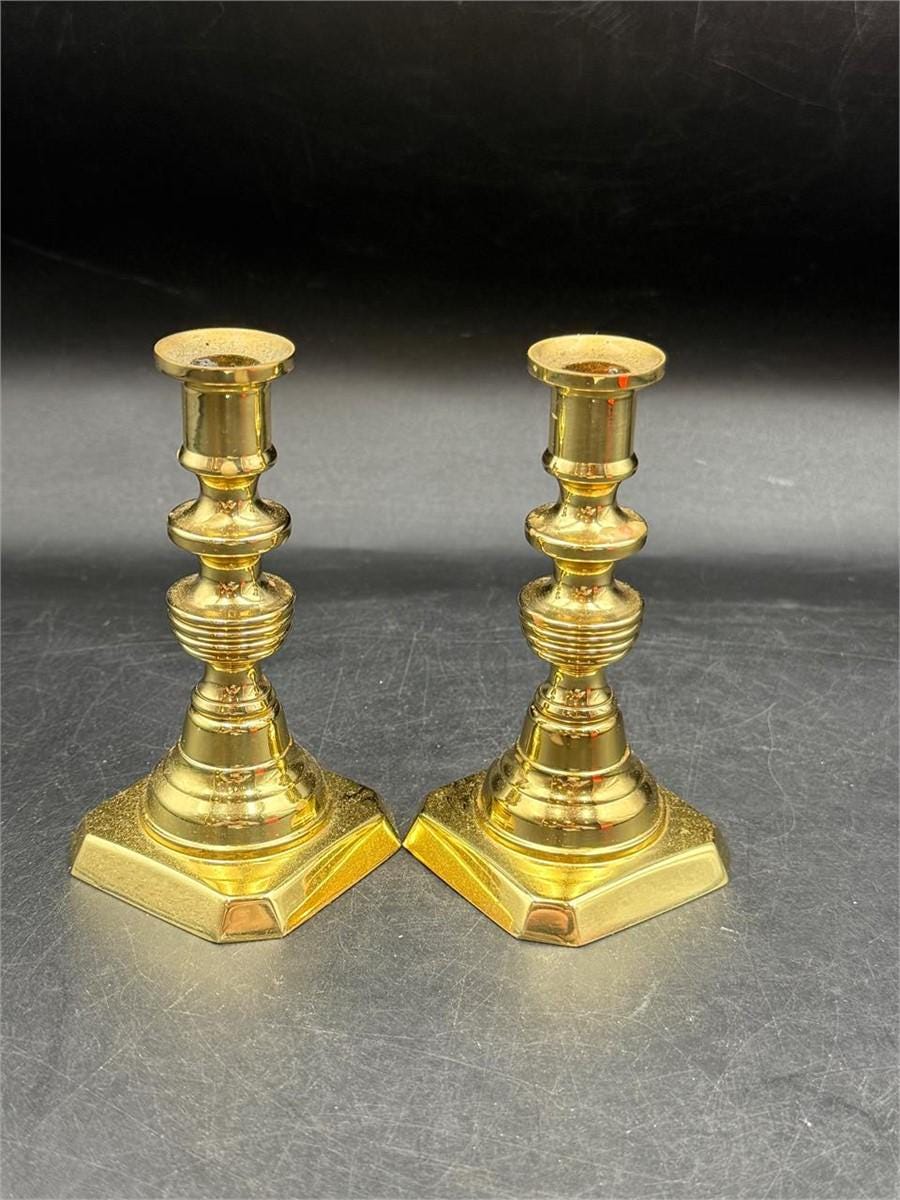 Vintage Baldwin Brass Candlesticks Pair, Solid Brass Colonial Candle Holders