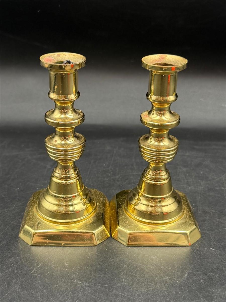Vintage Baldwin Brass Candlesticks Pair, Solid Brass Colonial Candle Holders