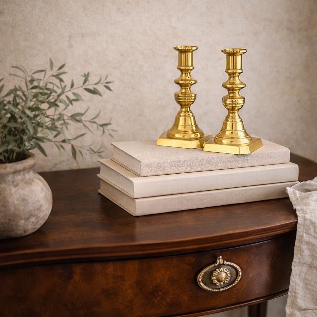 Vintage Baldwin Brass Candlesticks Pair, Solid Brass Colonial Candle Holders