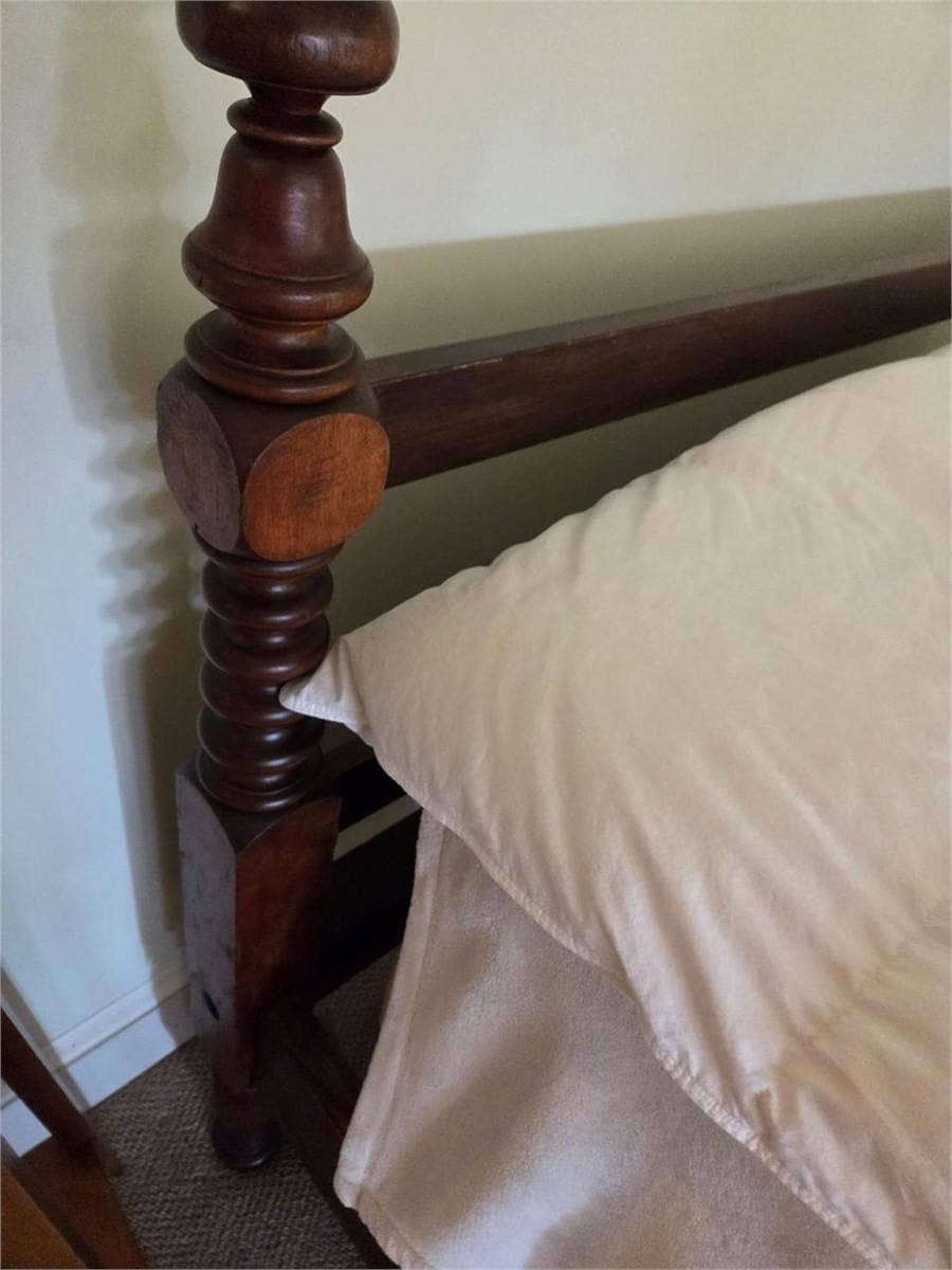 Antique Barley Twist Bed Frame Circa 1870s | Solid Wood Full Size Bed with Original Iron Hardware | Victorian English Bobbin Bed