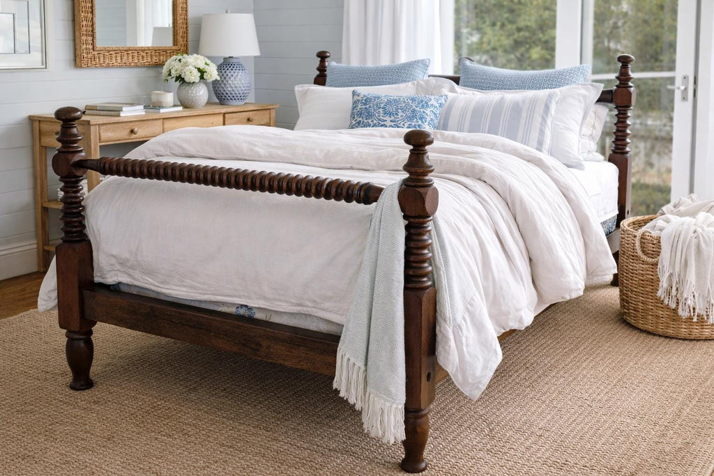 Antique Barley Twist Bed Frame Circa 1870s | Solid Wood Full Size Bed with Original Iron Hardware | Victorian English Bobbin Bed