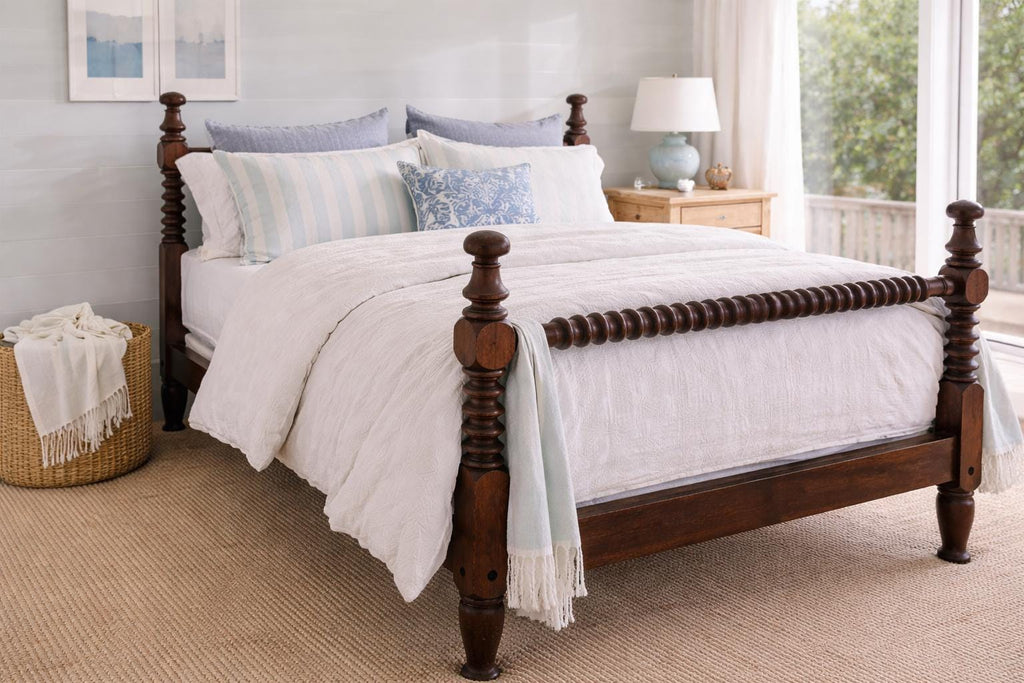 Antique Barley Twist Bed Frame Circa 1870s | Solid Wood Full Size Bed with Original Iron Hardware | Victorian English Bobbin Bed
