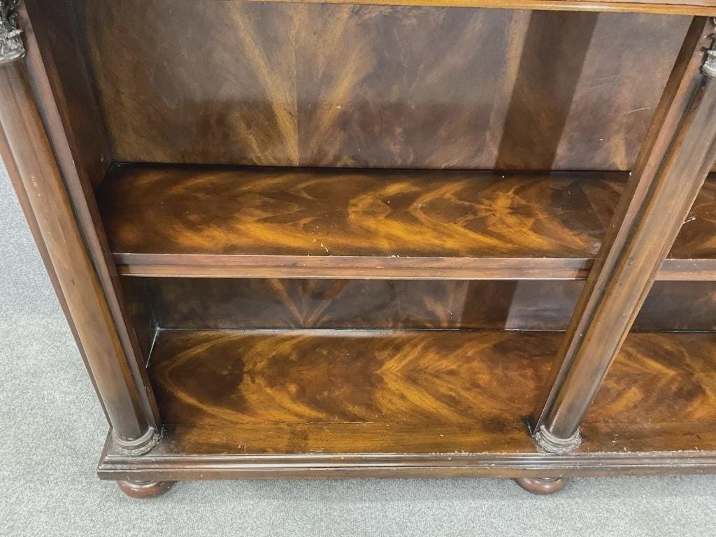 Vintage Theodore Alexander Flame Mahogany Console Bookcase with Drawers, Neoclassical Column Shelving Unit, Vintage Luxury Storage Cabinet