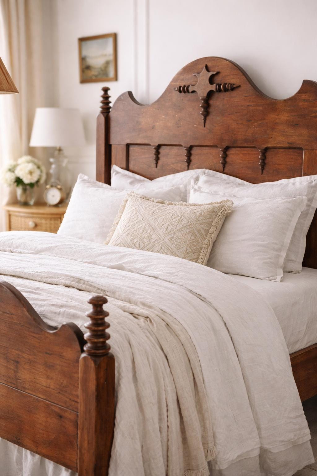 Antique Walnut Full Size Bed, Victorian Eastlake Bed Frame, Carved Wood Bed with Rails, 19th Century Bedroom Furniture, Vintage Walnut Bed