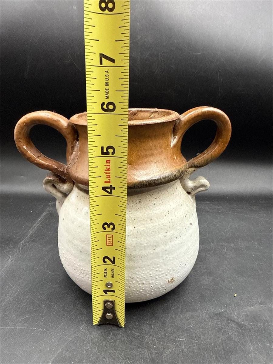 Vintage Studio Pottery Vase, Double Handle Ceramic Vessel, Rustic Neutral Pottery, Wabi Sabi Home Decor, Handmade Stoneware Vase