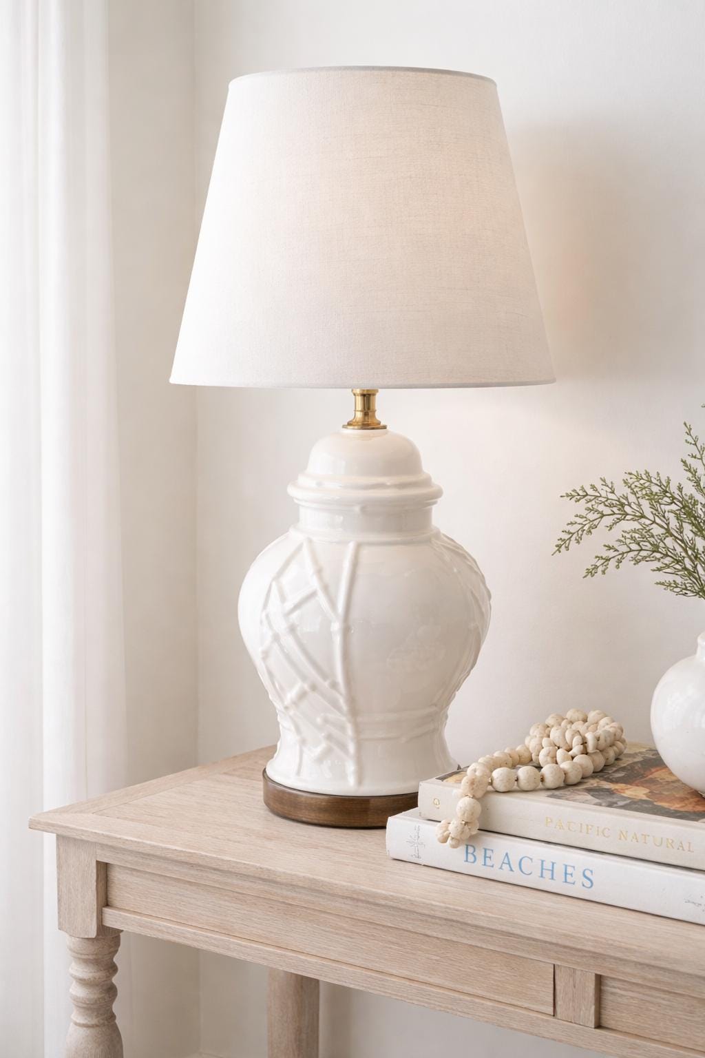 Vintage Milk Glass Ginger Jar Lamp, 1940s White Art Deco Table Lamp with Wheat Relief, Coastal Grandmillennial Lighting