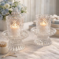 Vintage Pedestal Glass Votive Holders, Set of Two, Hobnail Diamond Pattern Candle Cups, Grandmillennial Table Decor, Romantic Cottage Style