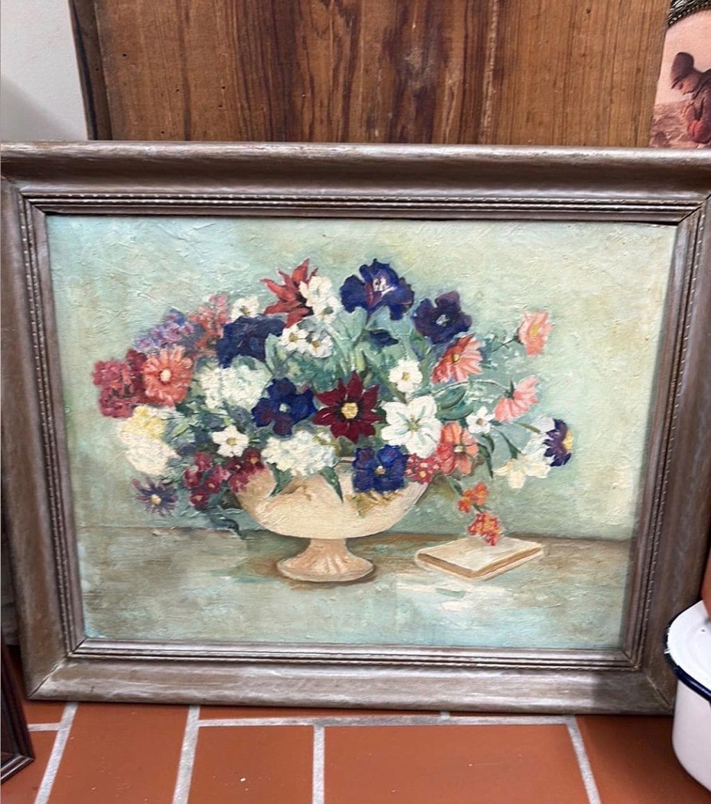 Vintage Floral Still Life Painting, Framed Oil Style Artwork, French Country Wall Art, Grandmillennial Decor, European Cottage Interior Art